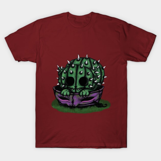 Cactus cat in purple pot T-Shirt by Raluca Iov